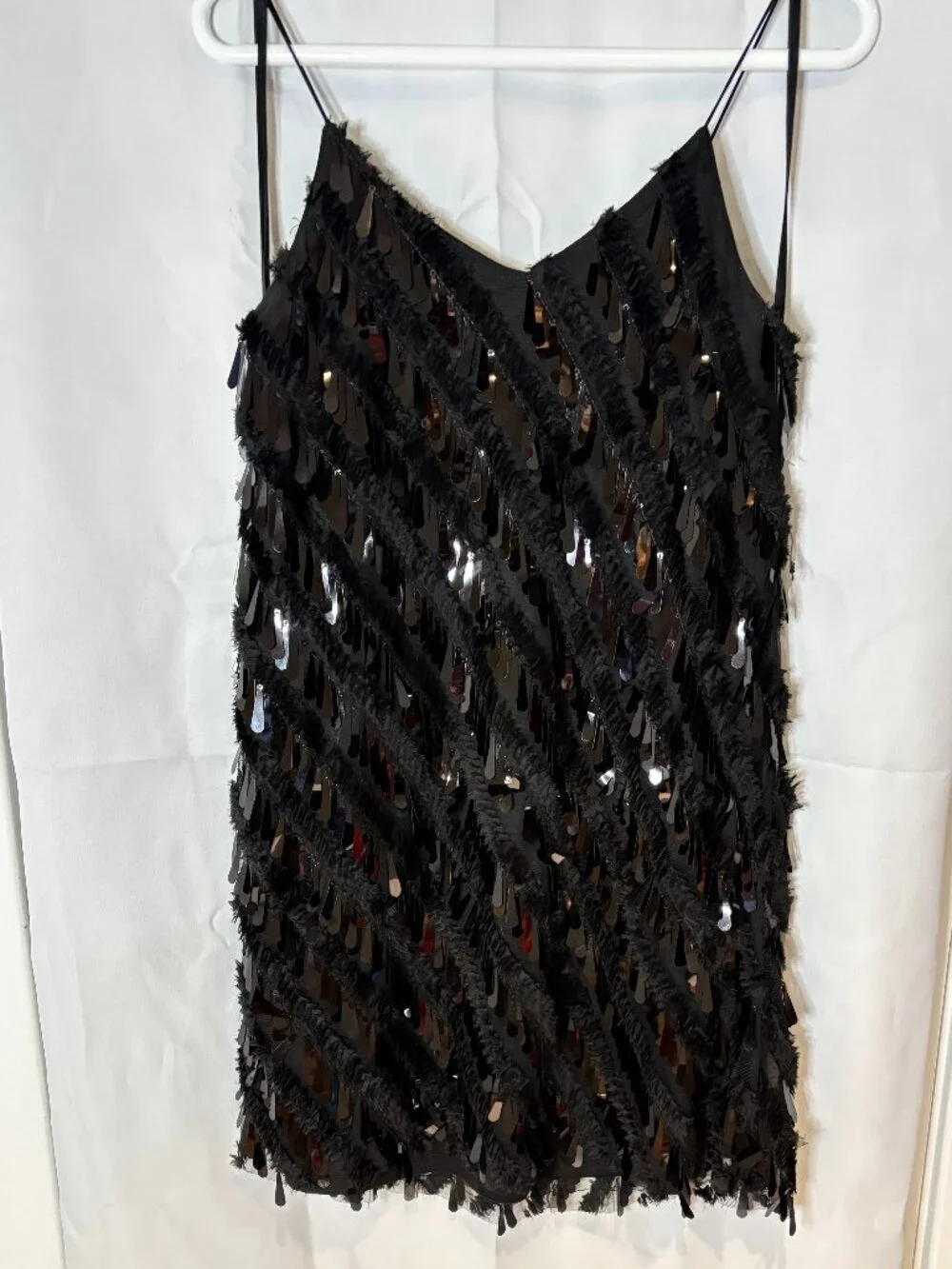 NWT She + Sky Black Sequin Fringe Mini Dress Size Medium